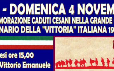 Rimandato a Domenica 11/11 Commemorazione dei caduti cesani nella Grande Guerra